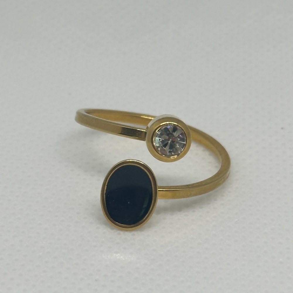 Handcrafted Black Onyx Ring with Crystal Accent in Gold